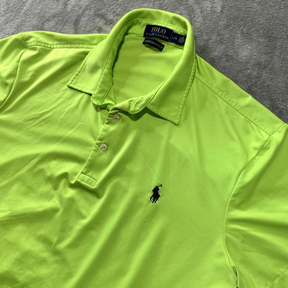 Polo Ralph Lauren Men's Shirt Large Polo Lime Green Performance Short Sleeve